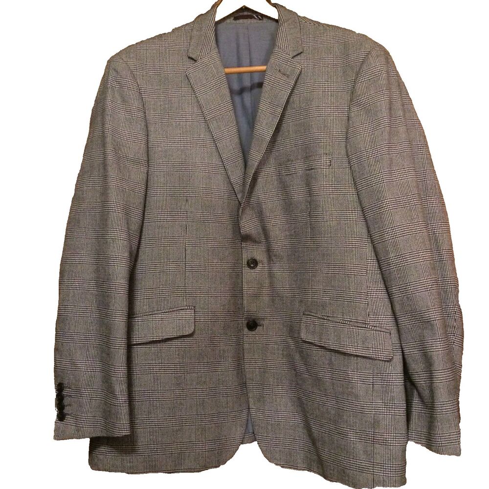 U.S. Polo Assn. Black/White Houndstooth Blazer in Black/White/Gray Plaid-46R EUC